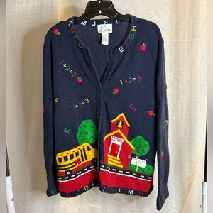 Quacker Factory School Cardigan - Navy, Red, Green Great for Elementary Teachers